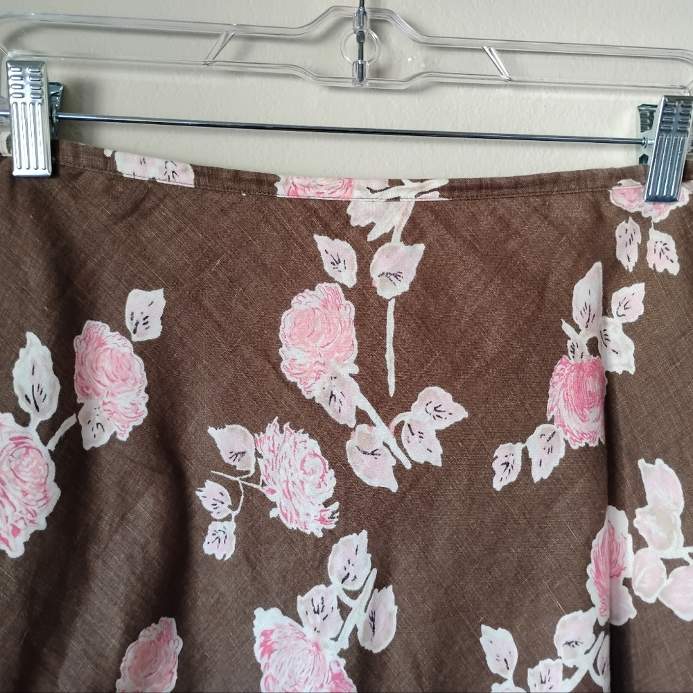 LOFT Brown and Pink Floral A-Line Skirt - Picture 3 of 9